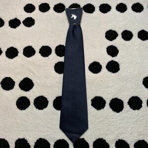 Vintage 50s Monsieur Cravatieur Navy Silver Horse Clip-On Retro Western Tie